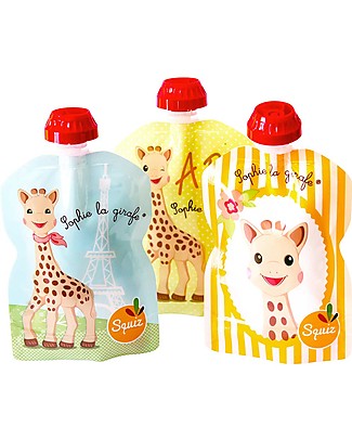 Squiz Sophie la Girafe - Set of 3 Eco-friendly Reusable Food Pouches - 90 ml Reusable Pouch