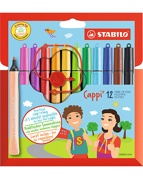 Stabilo Cappi Markers - Never Lose the Cap Again, case of 12 Draw And Color