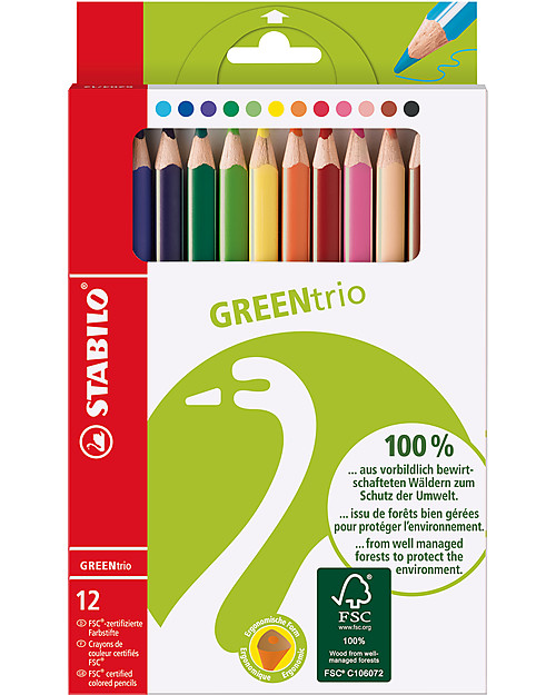 Stabilo GreenTrio Crayons - Case of 12 assorted colours. Eco-friendly! Draw And Color