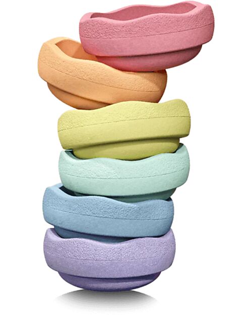 Stapelstein 6-Piece Mini Stacking Set - Rainbow Set - Pastel - Perfect for Balance Games Balance Toys_