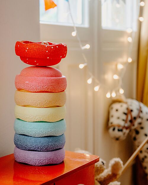 Stapelstein Mini Set of 6 Stackable Elements - Rainbow Set - Pastel - Blush Ideal for Balance Exercises Balance Toys_
