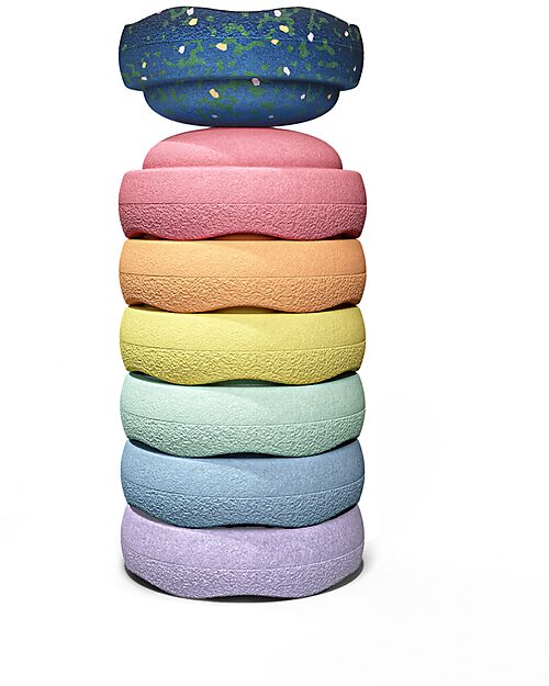 Stapelstein Mini Set of 7 Stackable Elements - Spring Special - Rainbow Pastel - Ideal for Balance Exercises Balance Toys_