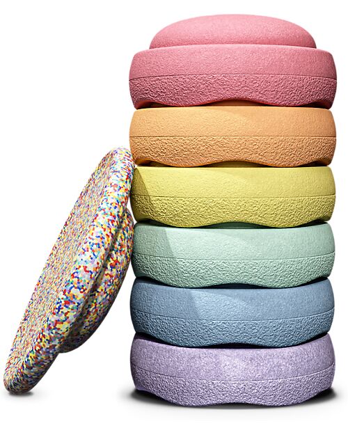 Stapelstein Set of 6 Stackable Elements + Board - Rainbow Pastel Edition - Ideal for balance exercises Balance Toys_