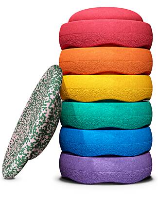 Stapelstein Set of 6 Stackable Elements + Board - Rainbow Set - Classic - Blush Special - Ideal for Balance Exercises Balance Toys_
