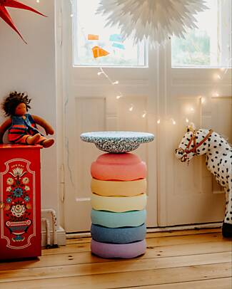 Stapelstein Set of 6 Stackable Elements + Board - Rainbow Set - Pastel - Blush Special - Ideal for Balance Exercises Balance Toys_
