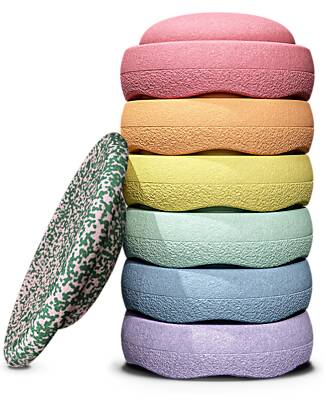 Stapelstein Set of 6 Stackable Elements + Board - Rainbow Set - Pastel - Blush Special - Ideal for Balance Exercises Balance Toys_