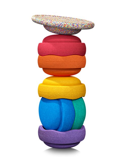 Stapelstein Set of 6 Stackable Elements + Board - Super Confetti Rainbow Classic - Ideal for balance exercises Balance Toys_