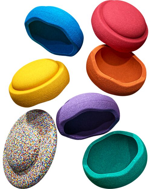 Stapelstein Set of 6 Stackable Elements + Board - Super Confetti Rainbow Classic - Ideal for balance exercises Balance Toys_
