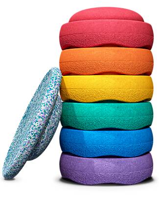 Stapelstein Set of 6 Stackable Elements + Board - Winter Special Rainbow Set - Classic - Ideal for Balance Exercises Balance Toys_