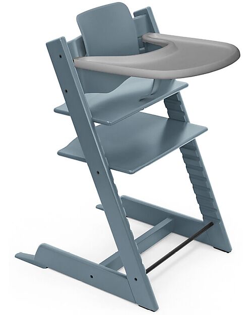 Stokke Beech Wood Tripp Trapp Evolutive Chair and Baby Set Fjord Blue + Grey Tray - 6M+ High Chairs