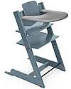 Stokke Beech Wood Tripp Trapp Evolutive Chair and Baby Set Fjord Blue + Grey Tray - 6M+ High Chairs