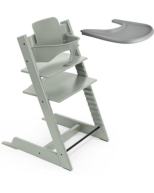 Stokke Beech Wood Tripp Trapp Evolutive Chair and Baby Set Glacier Green + Grey Tray - 6M+ High Chairs