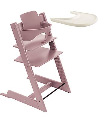 Stokke Beech Wood Tripp Trapp Evolutive Chair and Baby Set Mauve + Vanilla Tray - 6M+ High Chairs