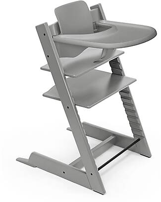 Stokke Beech Wood Tripp Trapp Evolutive Chair + Baby Set and Tray - Grey - 6M+ High Chairs
