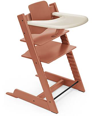 Stokke Beech Wood Tripp Trapp Evolutive Chair + Baby Set Terracotta and Vanilla Tray - 6M+ High Chairs