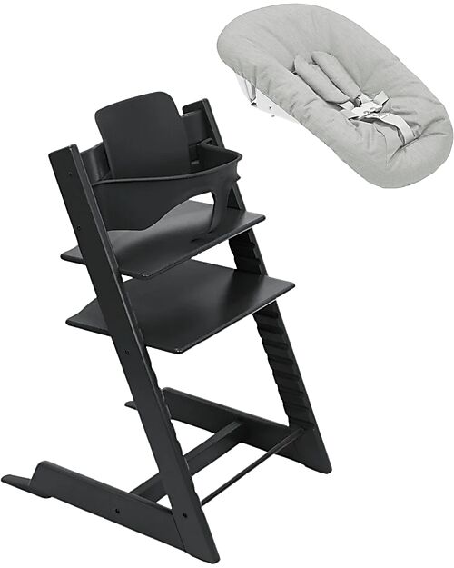 Stokke Beech Wood Tripp Trapp Evolutive Chair Black + Baby Set + Newborn Set High Chairs