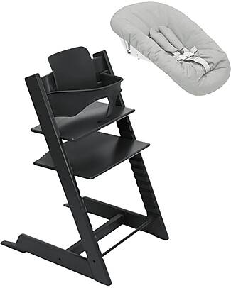 Stokke Beech Wood Tripp Trapp Evolutive Chair Black + Baby Set + Newborn Set High Chairs