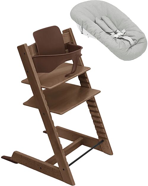 Stokke Beech Wood Tripp Trapp Evolutive Chair Brown + Baby Set + Newborn Set High Chairs
