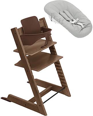 Stokke Beech Wood Tripp Trapp Evolutive Chair Brown + Baby Set + Newborn Set High Chairs
