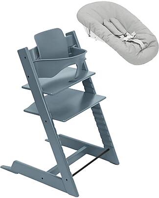Stokke Beech Wood Tripp Trapp Evolutive Chair Fjord Blue + Baby Set + Newborn Set High Chairs