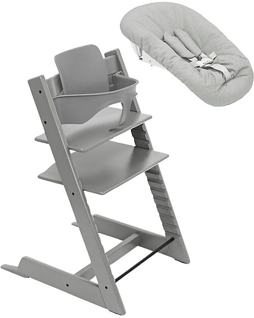 Stokke Beech Wood Tripp Trapp Evolutive Chair Grey + Baby Set + Newborn Set High Chairs