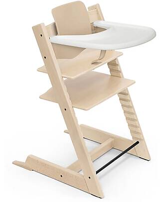 Stokke Beech Wood Tripp Trapp Evolutive Chair Natural + Baby Set and White Tray - 6M+ High Chairs