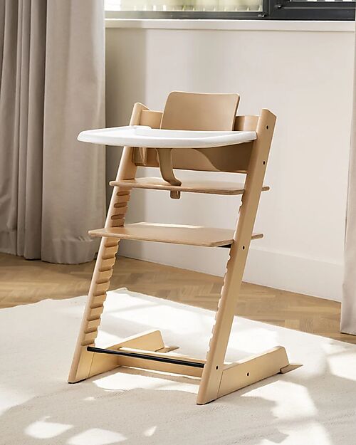 Stokke Beech Wood Tripp Trapp Evolutive Chair Natural + Baby Set and White Tray - 6M+ High Chairs