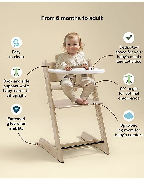 Stokke Beech Wood Tripp Trapp Evolutive Chair Natural + Baby Set and White Tray - 6M+ High Chairs