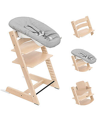 Stokke Beech Wood Tripp Trapp Evolutive Chair Natural + Baby Set + Newborn Set High Chairs