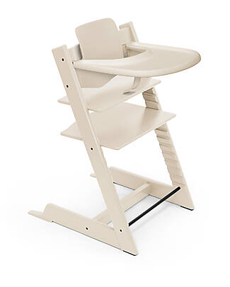 Stokke Beech Wood Tripp Trapp Evolutive Chair Natural + Vanilla Baby Set and Tray - 6M+ High Chairs