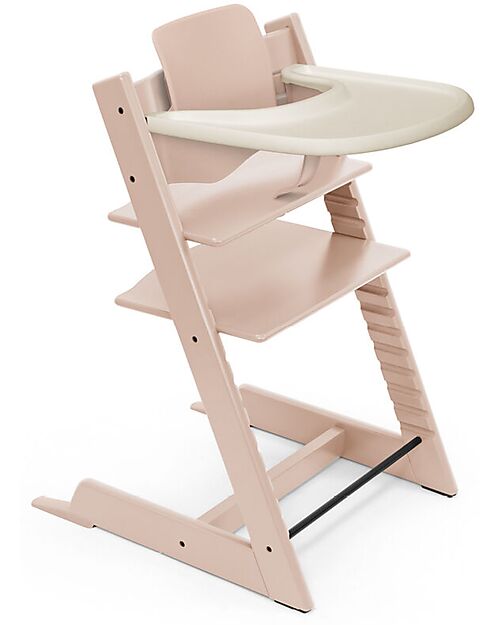 Stokke Beech Wood Tripp Trapp Evolutive Chair Serene Pink and Baby Set + Vanilla Tray - 6M+ High Chairs