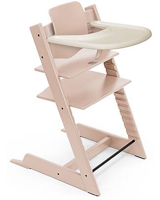 Stokke Beech Wood Tripp Trapp Evolutive Chair Serene Pink and Baby Set + Vanilla Tray - 6M+ High Chairs