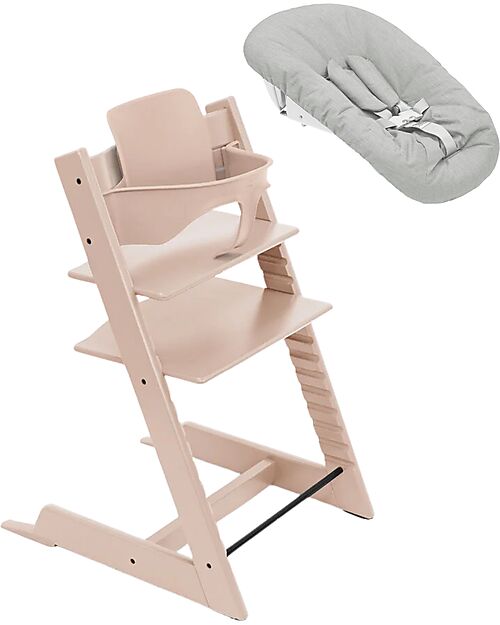 Stokke Beech Wood Tripp Trapp Evolutive Chair Serene Pink + Baby Set + Newborn Set High Chairs