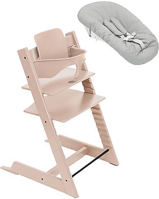 Stokke Beech Wood Tripp Trapp Evolutive Chair Serene Pink + Baby Set + Newborn Set High Chairs