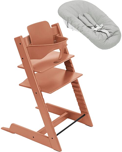 Stokke Beech Wood Tripp Trapp Evolutive Chair Terracotta + Baby Set + Newborn Set High Chairs