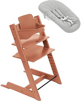 Stokke Beech Wood Tripp Trapp Evolutive Chair Terracotta + Baby Set + Newborn Set High Chairs