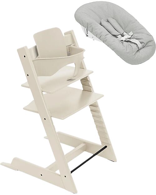Stokke Beech Wood Tripp Trapp Evolutive Chair Vanilla + Baby Set + Newborn Set High Chairs