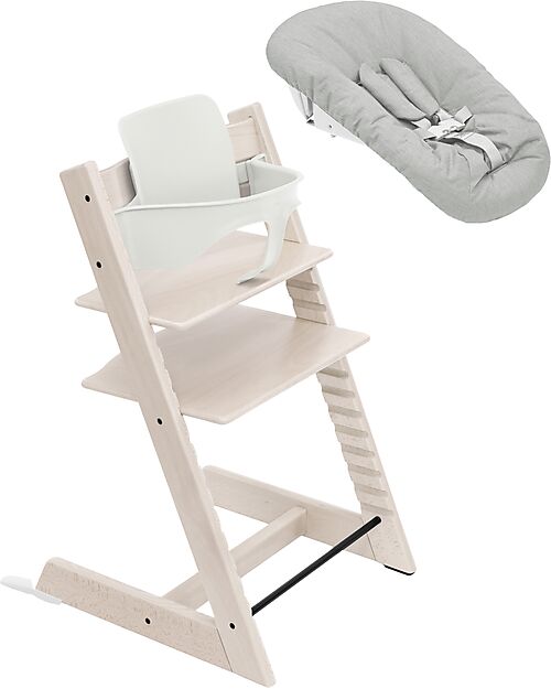 Stokke Beech Wood Tripp Trapp Evolutive Chair White + Baby Set + Newborn Set High Chairs