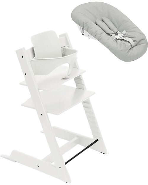 Stokke Beech Wood Tripp Trapp Evolutive Chair White + Baby Set + Newborn Set High Chairs