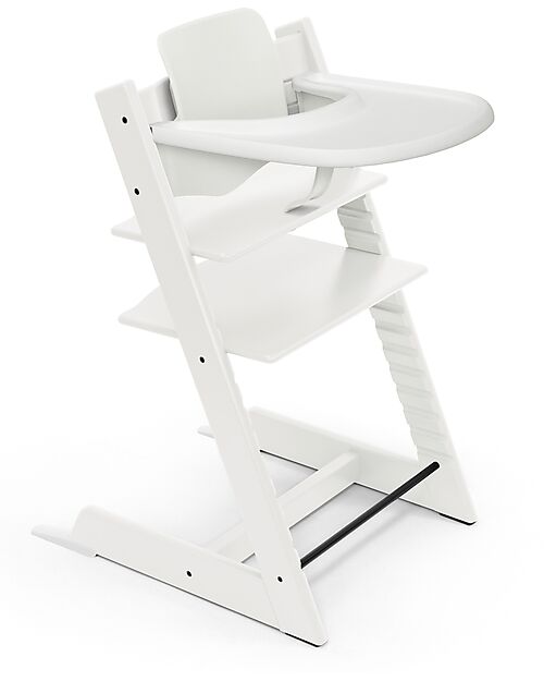 Stokke Beech Wood Tripp Trapp Evolutive Chair White + White Baby Set and Tray - 6M+ High Chairs