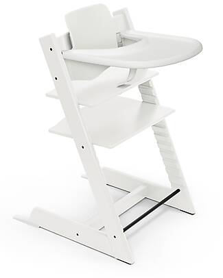 Stokke Beech Wood Tripp Trapp Evolutive Chair White + White Baby Set and Tray - 6M+ High Chairs