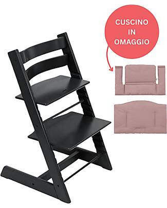 Stokke Beech Wood Tripp Trapp High Chair Black + Mauve Cushion For Free! High Chairs
