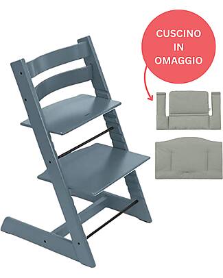Stokke Beech Wood Tripp Trapp High Chair Fjord Blue + Glacier Green Cushion For Free! High Chairs
