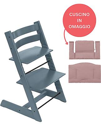 Stokke Beech Wood Tripp Trapp High Chair Fjord Blue + Mauve Cushion For Free! High Chairs