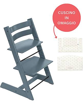 Stokke Beech Wood Tripp Trapp High Chair Fjord Blue + Wheat Cream Cushion For Free! High Chairs