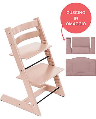 Stokke Beech Wood Tripp Trapp High Chair Serene Pink + Mauve Cushion For Free! High Chairs