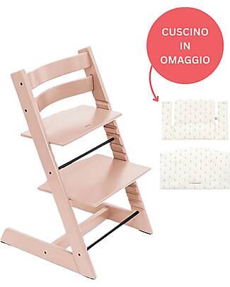 Stokke Beech Wood Tripp Trapp High Chair Serene Pink + Wheat Cream Cushion For Free! High Chairs