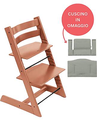 Stokke Beech Wood Tripp Trapp High Chair Terracotta + Glacier Green Cushion For Free! High Chairs