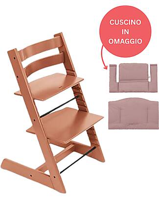 Stokke Beech Wood Tripp Trapp High Chair Terracotta + Mauve Cushion For Free! High Chairs