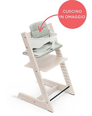 Stokke Beech Wood Tripp Trapp High Chair White + Glacier Green Cushion For Free! High Chairs